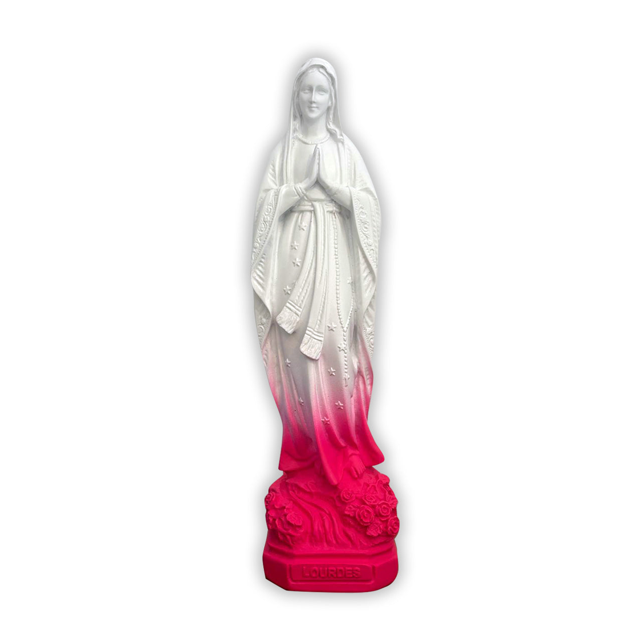 Estatua Virgen de Lourdes - blanco y rosa