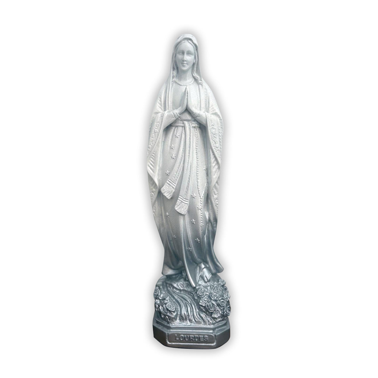Estatua Virgen de Lourdes - blanco y plateado