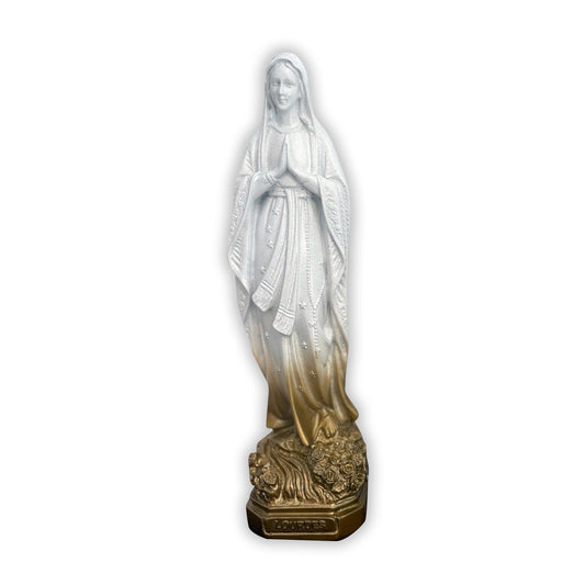 Estatua Virgen de Lourdes - blanco y dorado