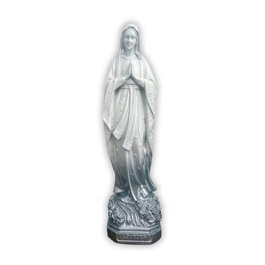 Estatua Virgen de Lourdes - blanco y plateado